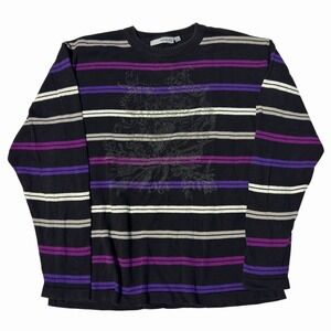 Vintage Adolfo Sweater Mens Large Striped‎ Black Knit Y2K 90s Hip Hop